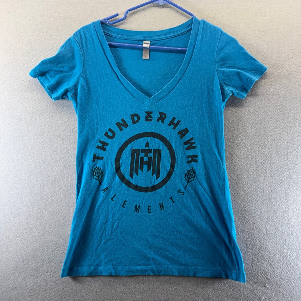 Next Level Thunderhawk Alements Brewery Graphic V-Neck T-Shirt Blue Womens M